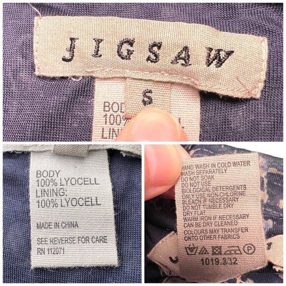 Jigsaw Draped V Neck Midi Dress Stretch Knit Blue Tan Size Small - Picture 3 of 9